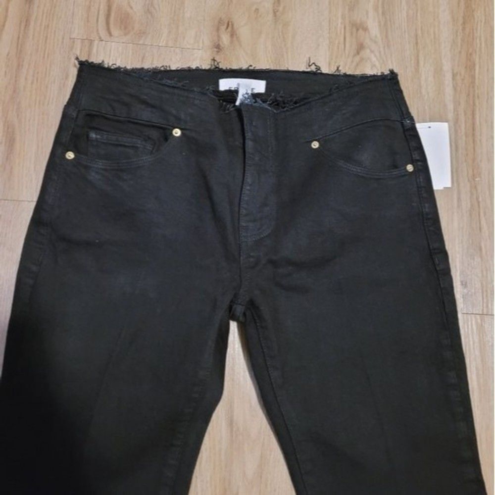 Frame Cut Off Raw Waist Slit Hem Mini Boot Jeans Women's 26 Black Grunge